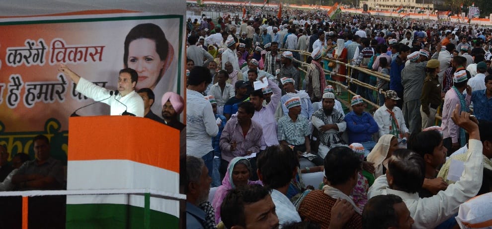 Rahul Gandhi speaks, chairs empty before the speech ended in the Ramlila grounds