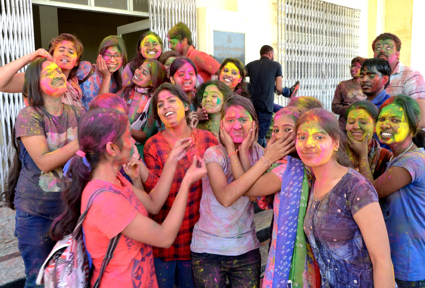 holi celebration in college campus of varanasi