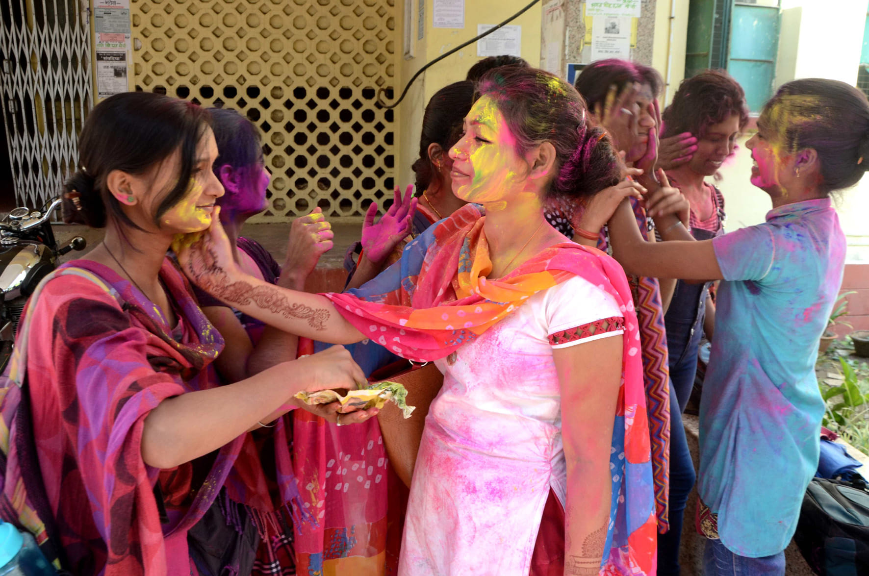 holi celebration in college campus of varanasi