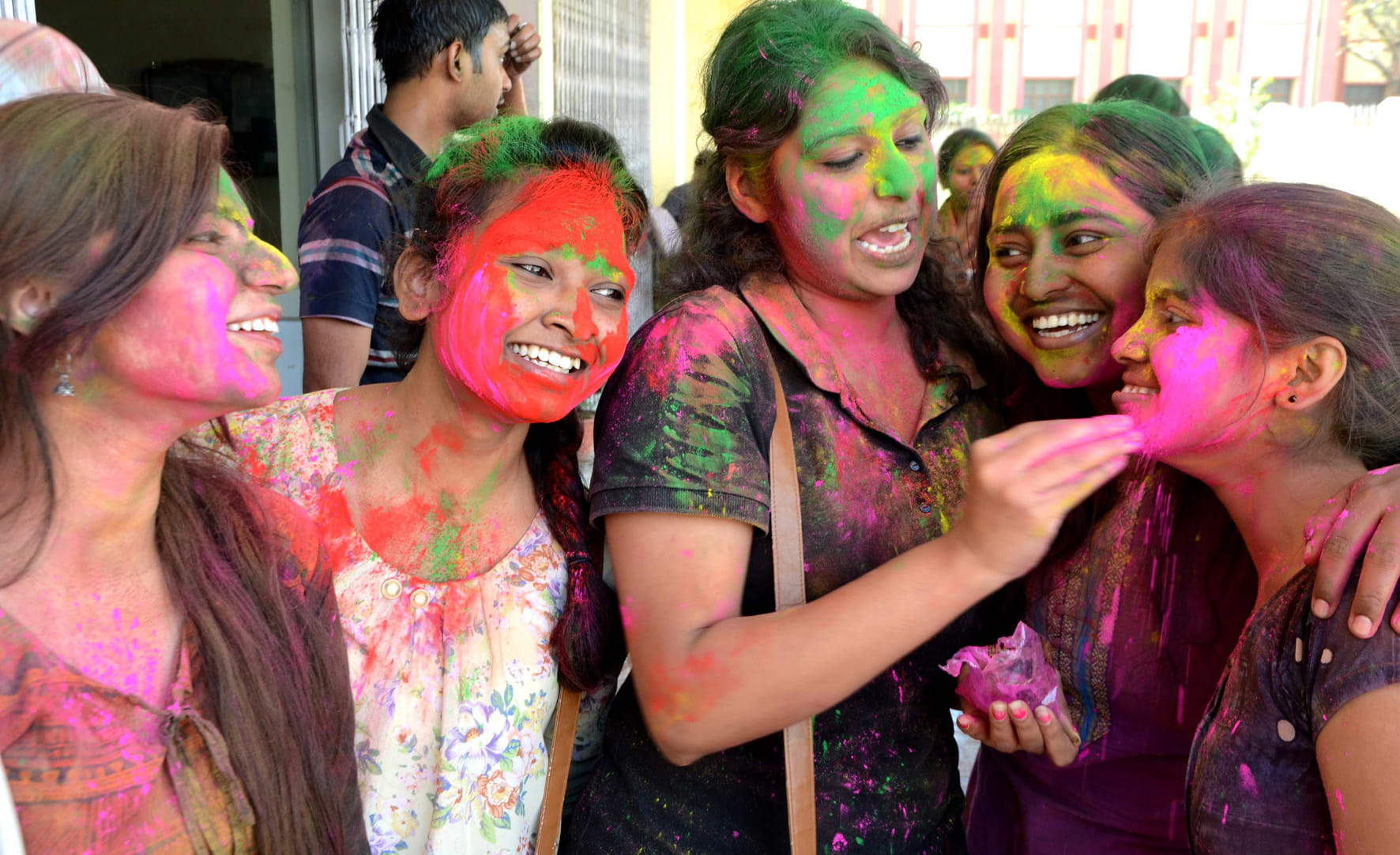 holi celebration in college campus of varanasi