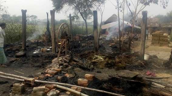 Fire two dozen huts of five families