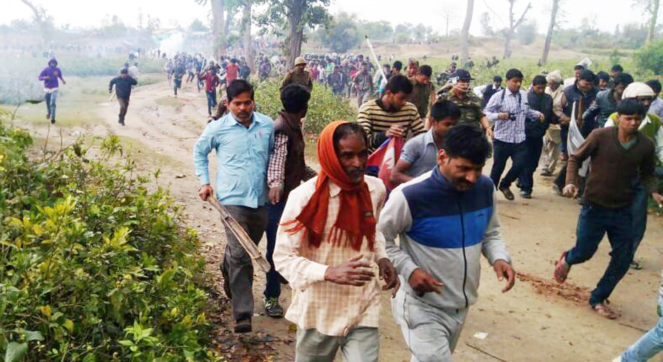 India-Nepal border with Nomans Land building