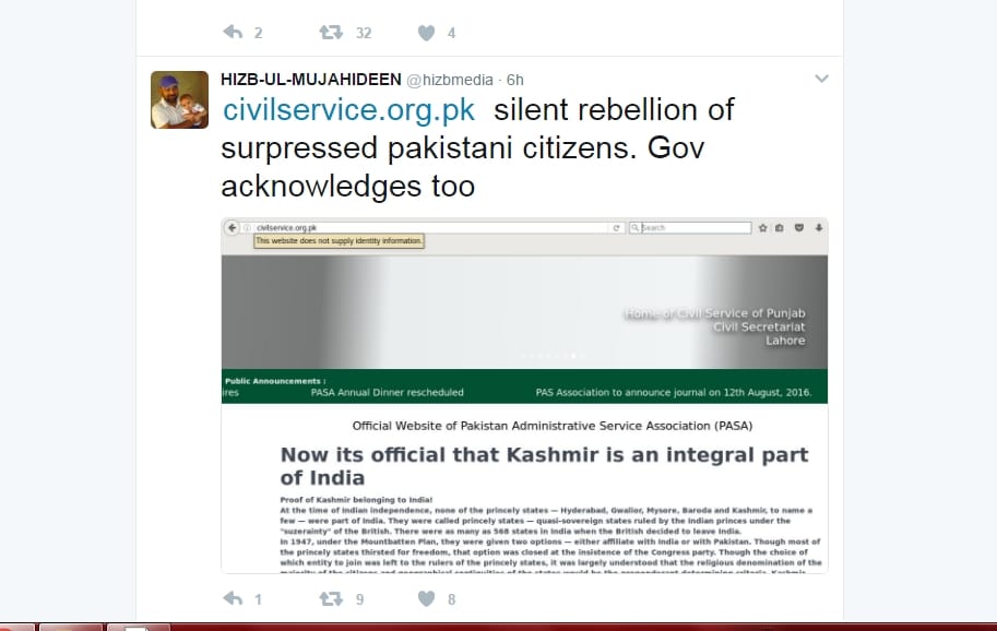 hizb-ul-mujahideen twitter handle hacked