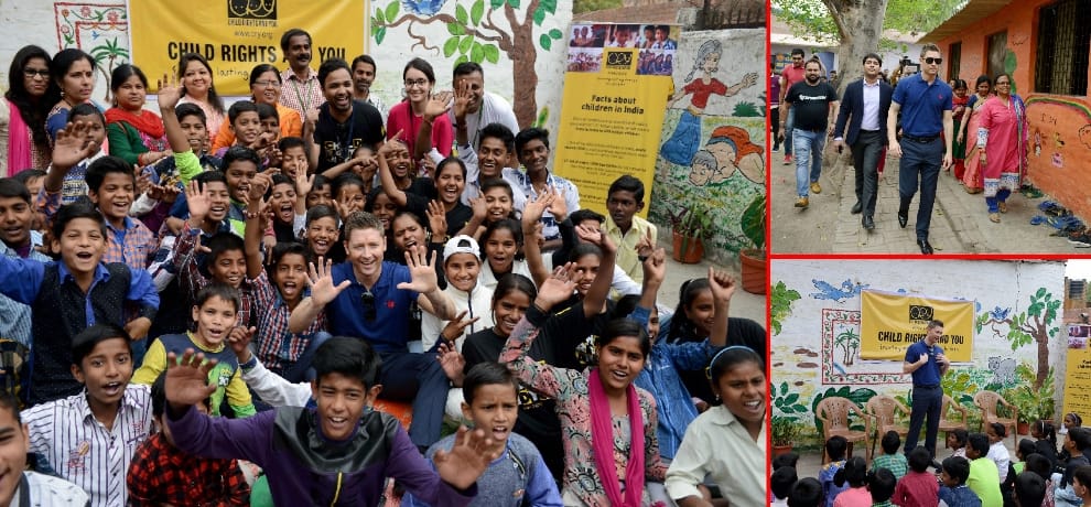 Former Australian cricket captain Michael Clarke meets slum children.