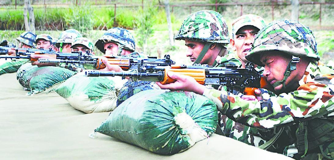 The soldiers firing exercises joint