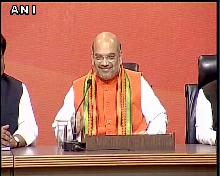  BJP President Amit Shah addresses the media at party HQ in Delhi