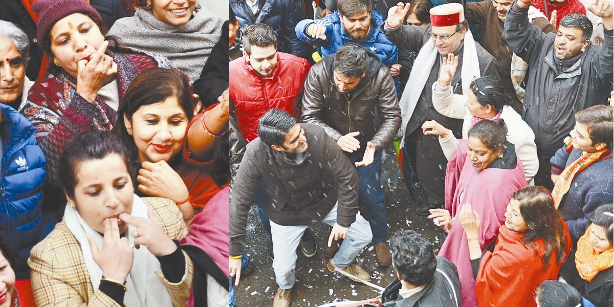 celebration over victory of bjp in uttar pradesh and uttarakhand