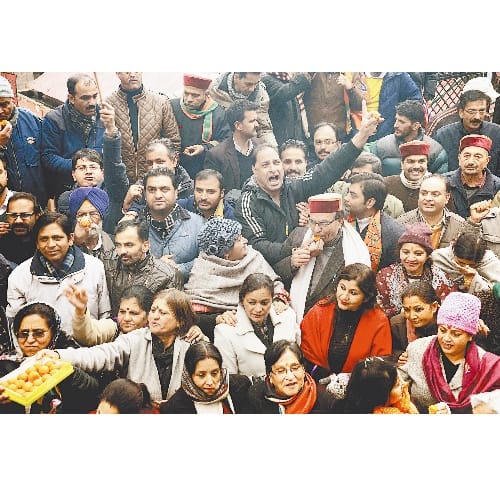 celebration over victory of bjp in uttar pradesh and uttarakhand