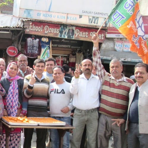 celebration over victory of bjp in uttar pradesh and uttarakhand