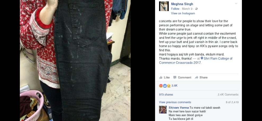 During the college concert, Sperm thrown at the student jeans