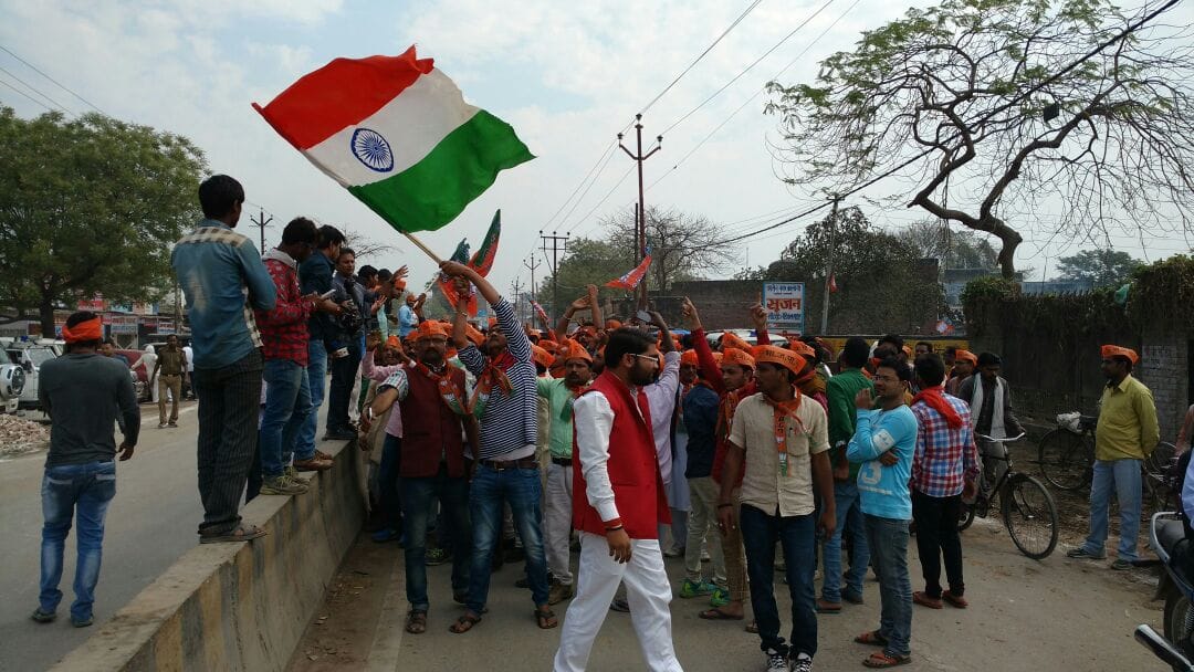 bjp supporters are start celebration after election counting