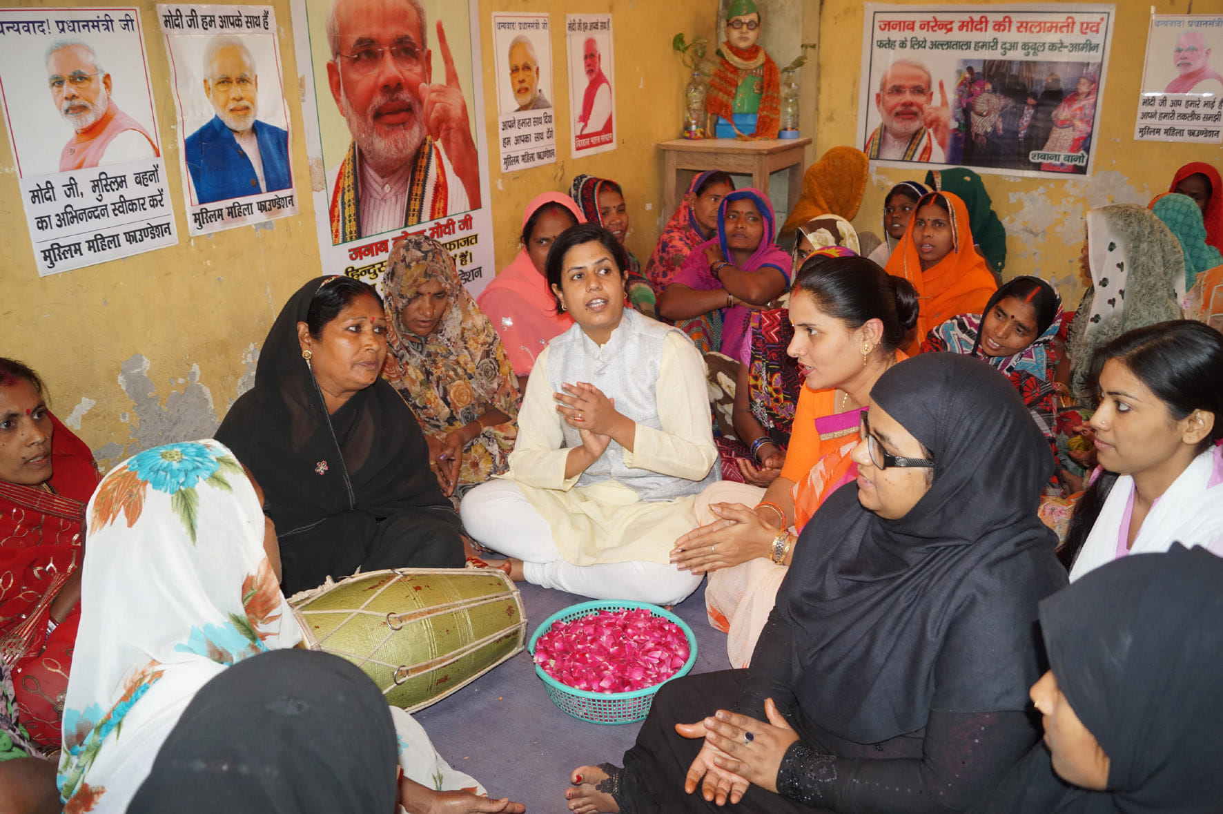 group of muslim women celebrate bjp win in up election at varanasi