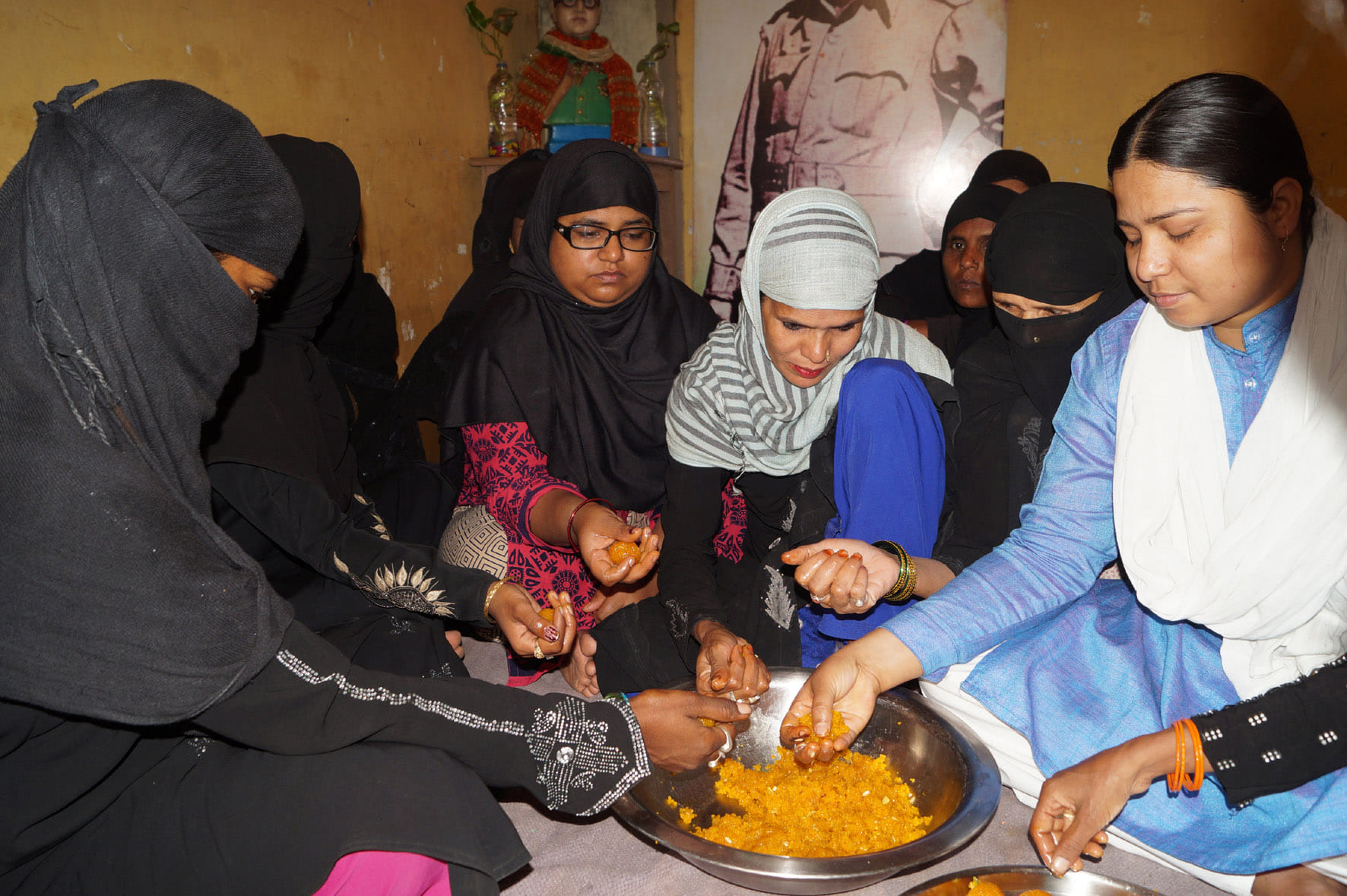group of muslim women celebrate bjp win in up election at varanasi
