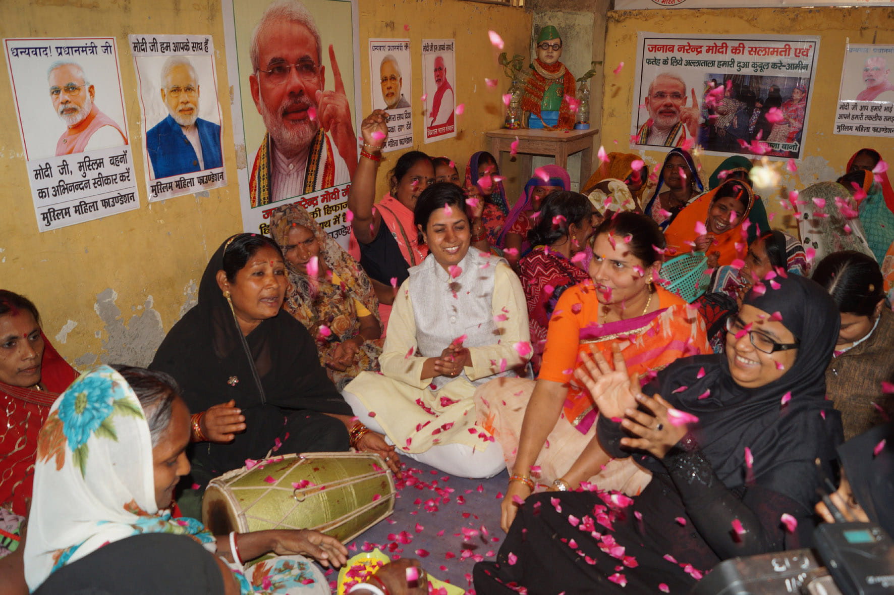 group of muslim women celebrate bjp win in up election at varanasi