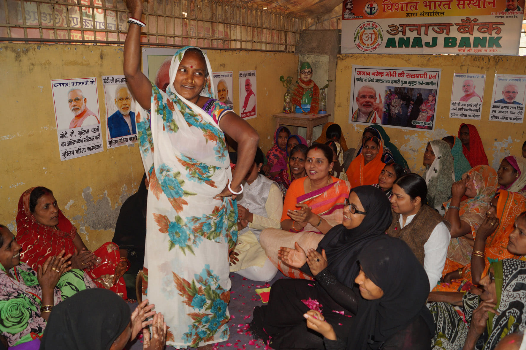 group of muslim women celebrate bjp win in up election at varanasi