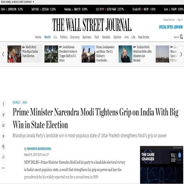 after historic victory in up election 2017 how world media praises prime minister narendra modi
