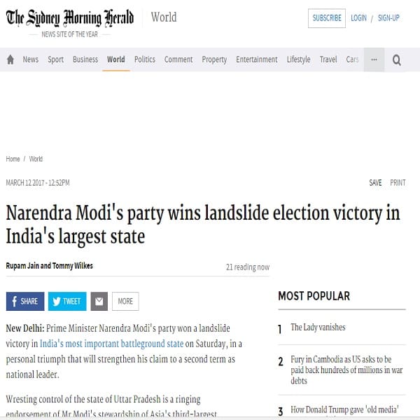 after historic victory in up election 2017 how world media praises prime minister narendra modi