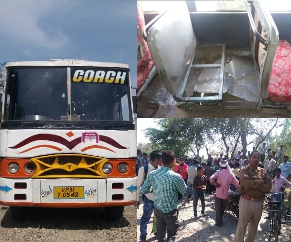 tyre burst of a running bus in sitapur.