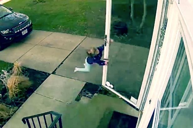 Young Girl Literally Blown Away By Strong Wind As She Opens Door