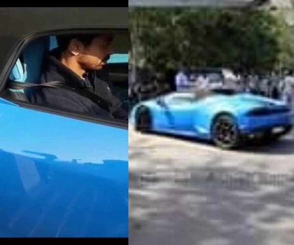 prateek yadav with his lamborgini car.