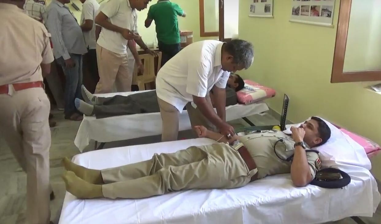Blood donation by policemen on the date of death of martyr constable Khumaram