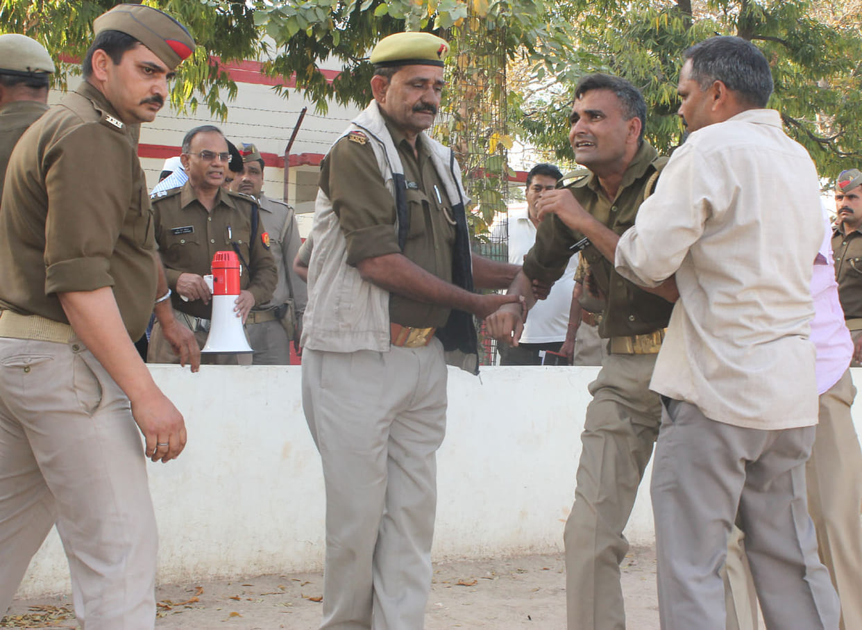 The soldier raised weapon the pressure of duty