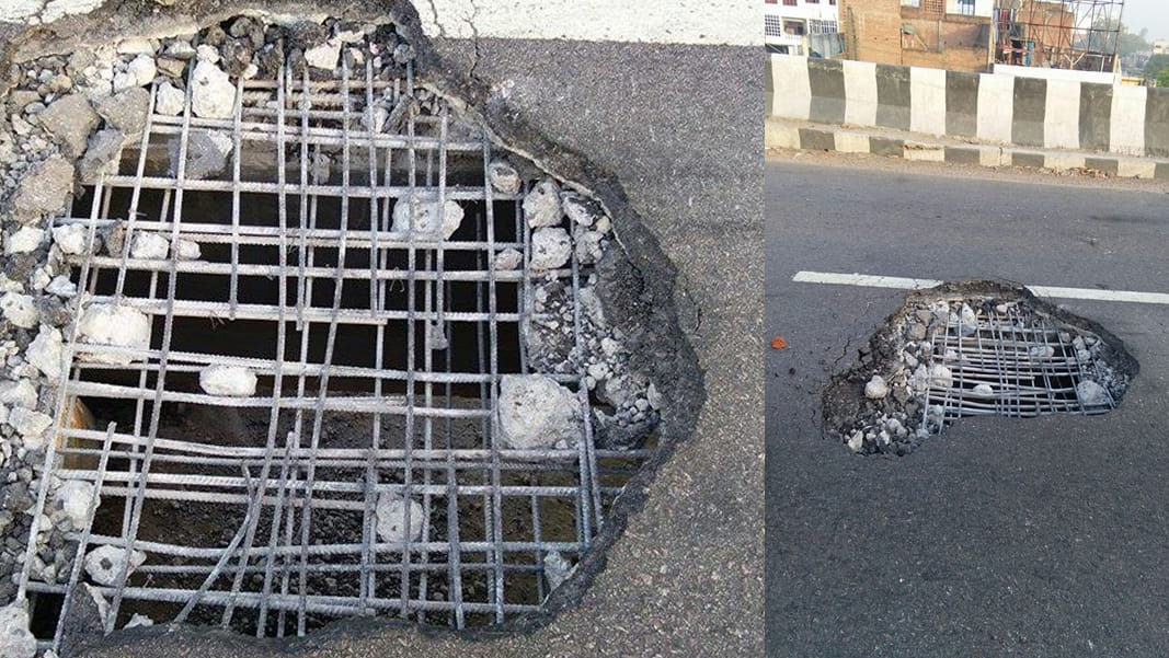 kanpur lucknow flyover road damage