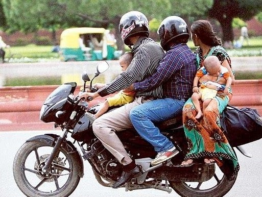 Do not ride your bike with three pillion rider