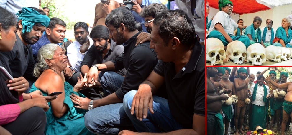 Actors Prakash Raj join the farmers from Tamil Nadu, protesting at Jantar Mantar for drought relief