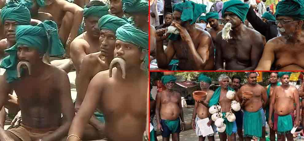 Farmers from Tamil Nadu, protesting at Jantar Mantar for drought relief fund holding snakes in mouth