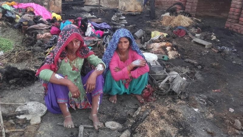 fire in village by electric sparking