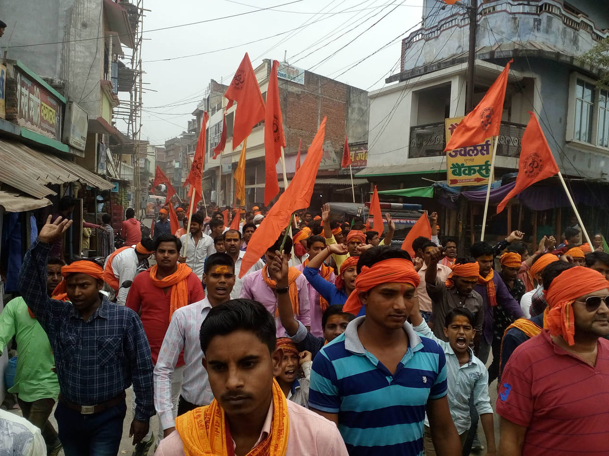 The Hindu organizations on New Year out flag marches
