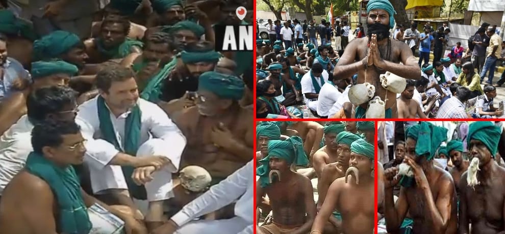 Cong VP Rahul Gandhi meets Tamil Nadu farmers protesting at Jantar Mantar in Delhi