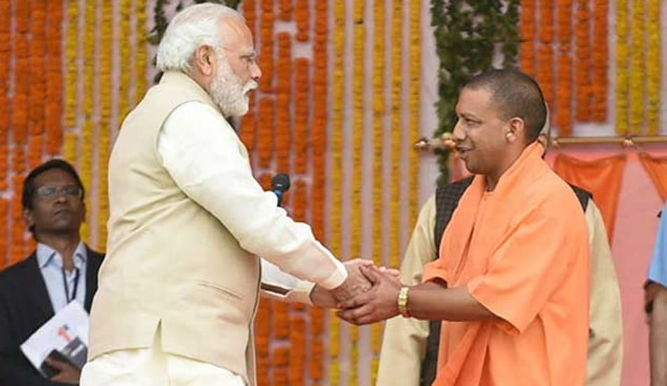 narendra modi and yogi adityanath seen together in sangam nagari 