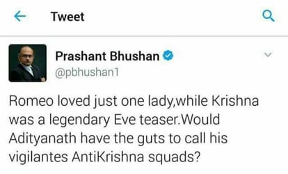 tahrir against prashant bhushan twitter tweets on lord krishna