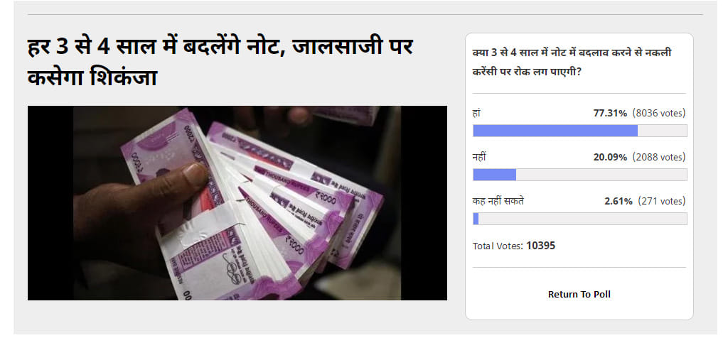 amar ujala poll: change in security features of notes in every 3-4 years will prevent fake currency