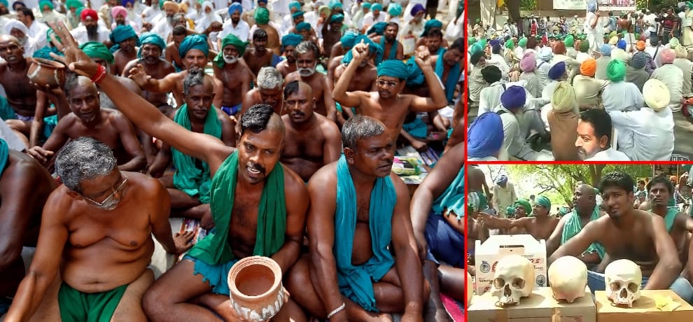 Tamil Nadu farmers protesting at Jantar Mantar joined by farmers from other states go half bald