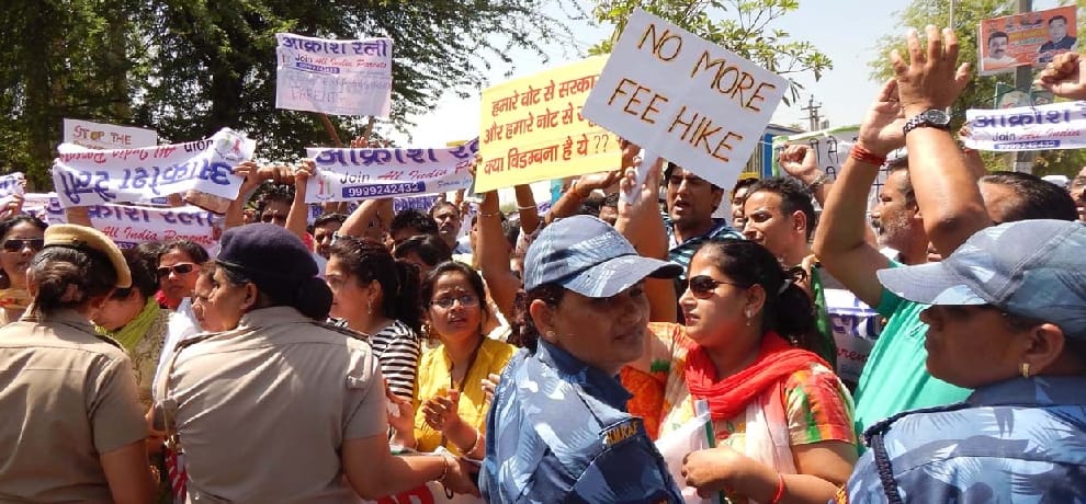 parents protest against fee hike in gurugram schools