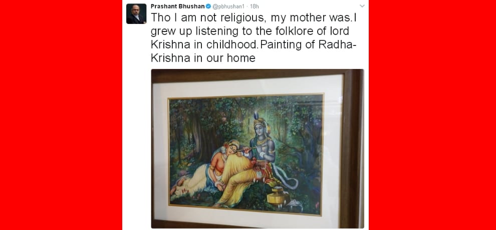 prashant bhushan tweet on krishna brings him in trouble, bjp volunteers protest outside his house