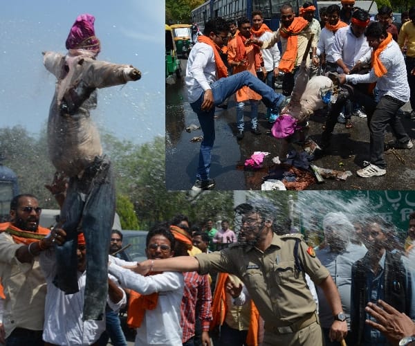 protest against prashant bhushan in Lucknow.