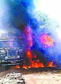Some mischievous elements Fired truck fire