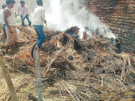 Wheat crop burns through sparks