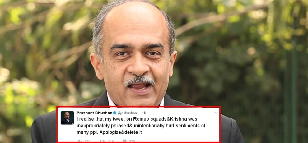 prashant bhushan apologizes for his disputed tweet on krishna
