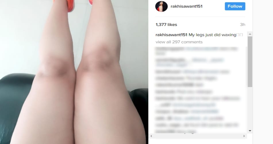 rakhi-sawant is flauntingher waxed legs