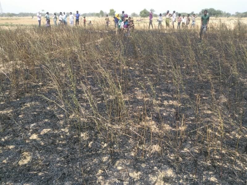 A fire in the wheat crop from the spark of electricity