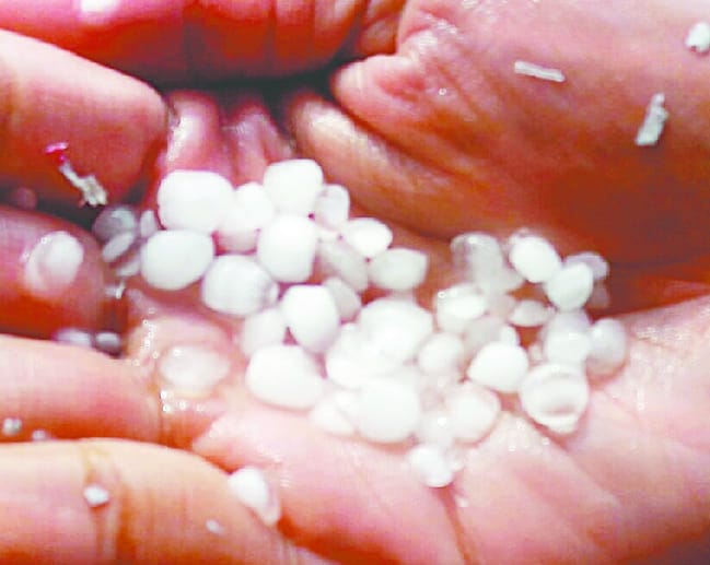Hail lying with rain