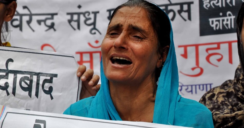old mother protest for justice to dead son virendra killed by INLD leader's son in panchkula