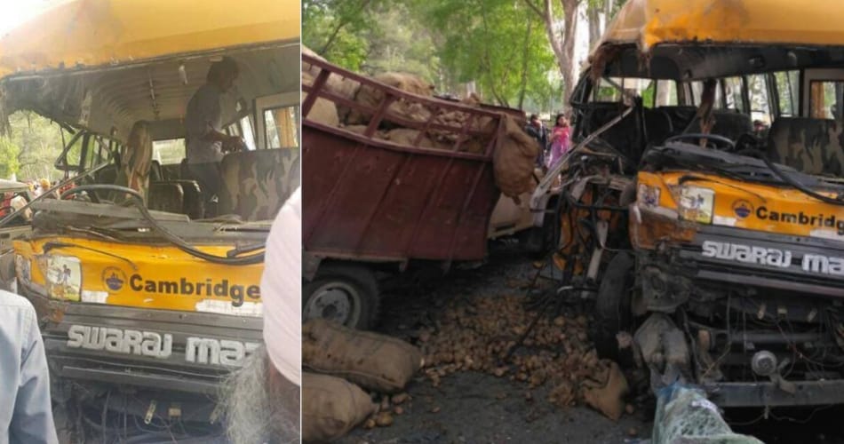 school childrens and driver killed in school bus and pickup collision at hoshiarpur