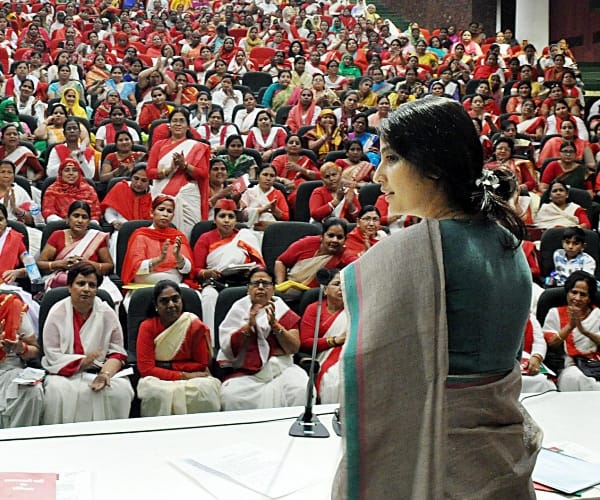 Dimple Yadav addresses women leaders in Lucknow.