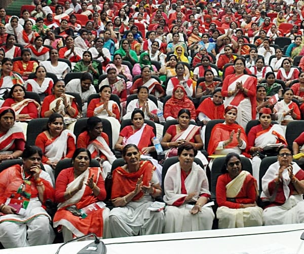 Dimple Yadav addresses women leaders in Lucknow.